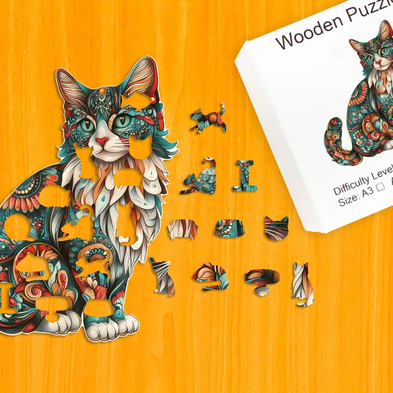 Barwny kot - Drewniane puzzle 1
