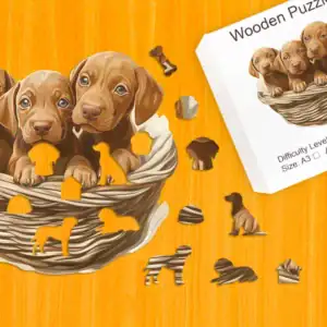 Ciekawskie szczenięta wyżłów - Drewniane puzzle 1
