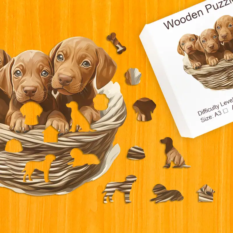 Ciekawskie szczenięta wyżłów - Drewniane puzzle 1 Ciekawskie szczenięta wyżłów - Drewniane puzzle 1