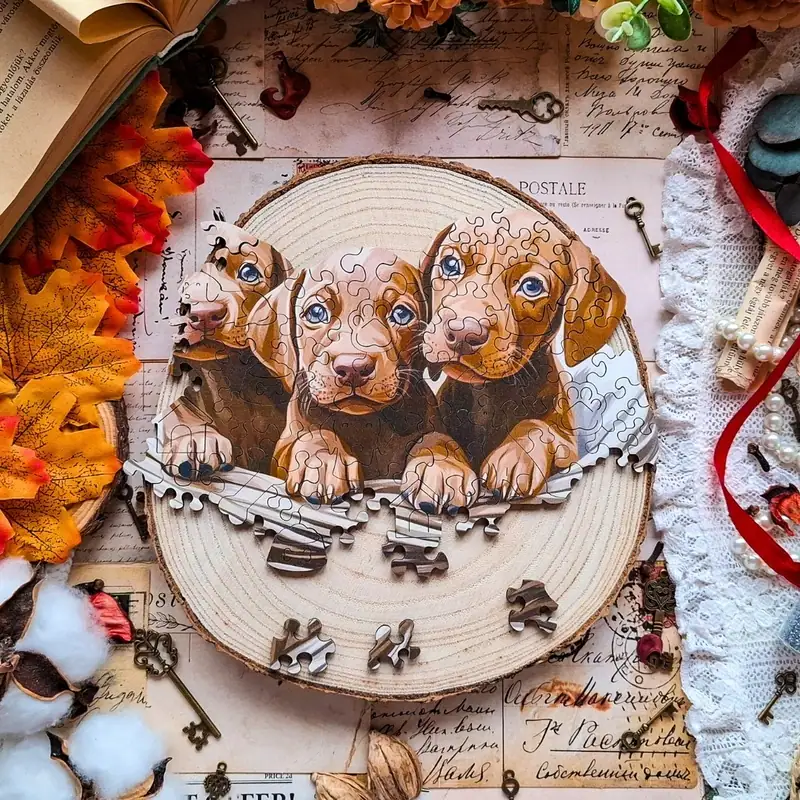 Ciekawskie szczenięta wyżłów - Drewniane puzzle 4 Ciekawskie szczenięta wyżłów - Drewniane puzzle 4