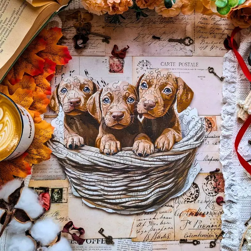 Ciekawskie szczenięta wyżłów - Drewniane puzzle 5 Ciekawskie szczenięta wyżłów - Drewniane puzzle 5