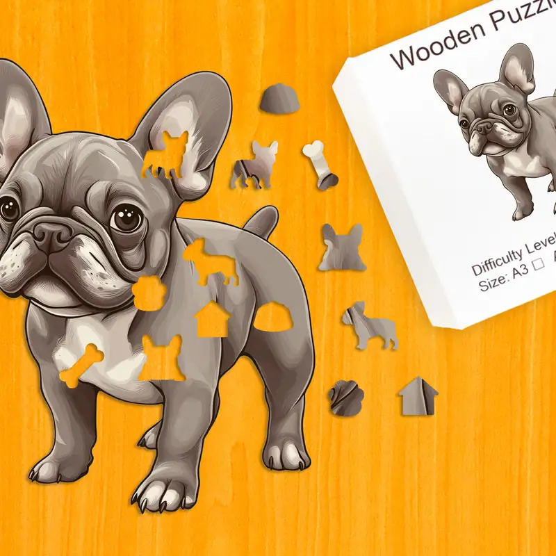 Figlarny buldog francuski - Drewniane puzzle 1 Figlarny buldog francuski - Drewniane puzzle 1