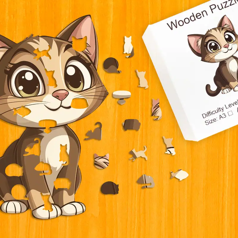 Figlarny kociak - Drewniane puzzle 1