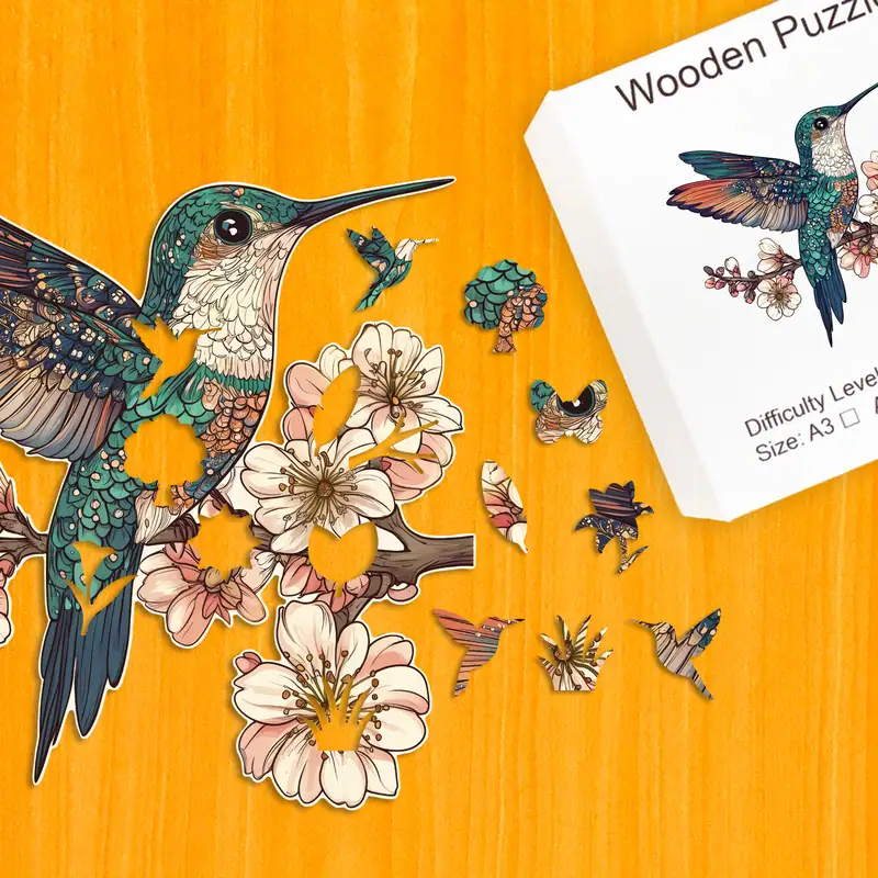 Koliber wśród kwiatów - Drewniane puzzle 1