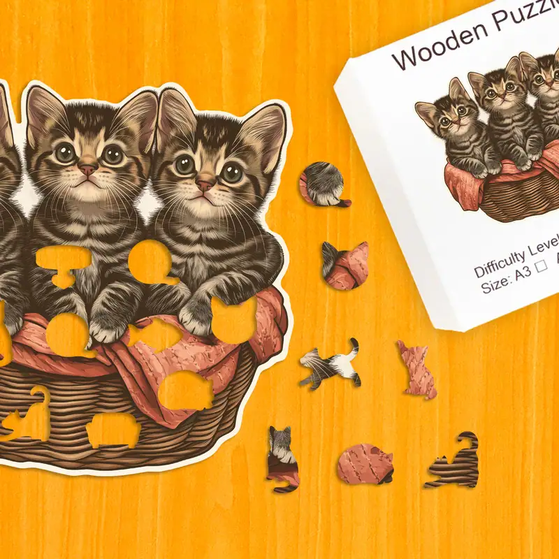 Koszyk kociąt - Drewniane puzzle 1