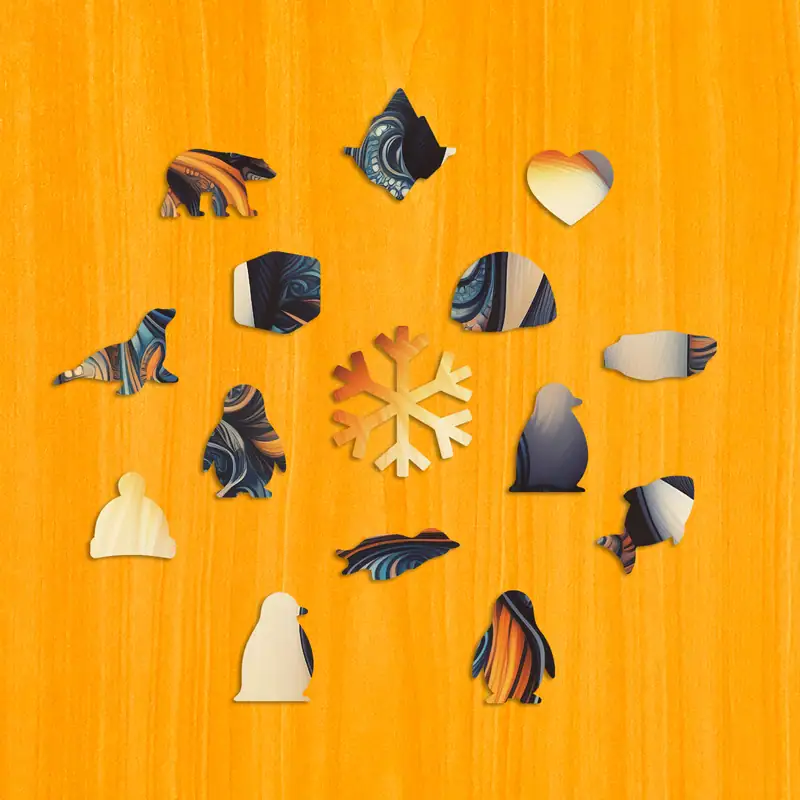 Przytulająca się rodzina pingwinów - Drewniane puzzle 3 Przytulająca się rodzina pingwinów - Drewniane puzzle 3
