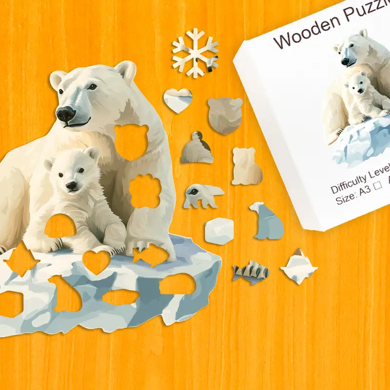 Rodzina niedźwiedzi polarnych - Drewniane puzzle 1