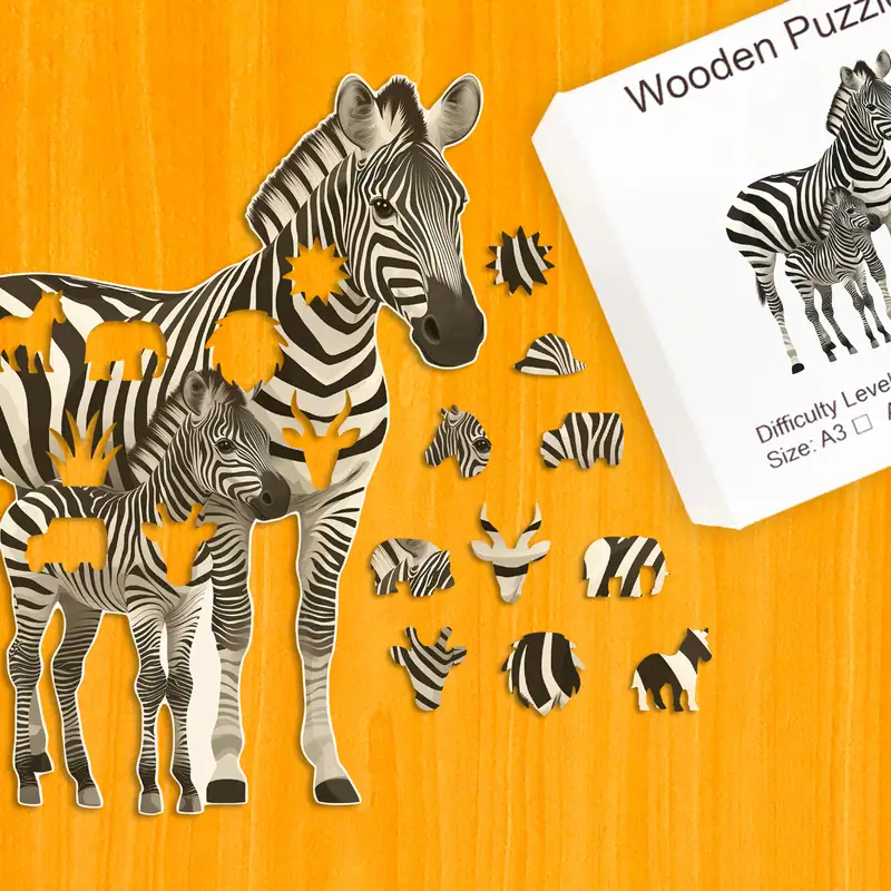 Wędrująca rodzina zebr - Drewniane puzzle 1